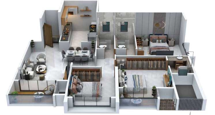 3 BHK floor plan — Pristine Amore, Kalyani Nagar